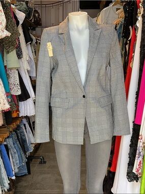 Elan Black and White Glen Plaid Blazer